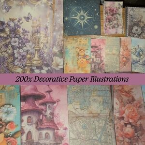 200x Decorative Paper Illustrations Scrapbooking Journaling Crafts